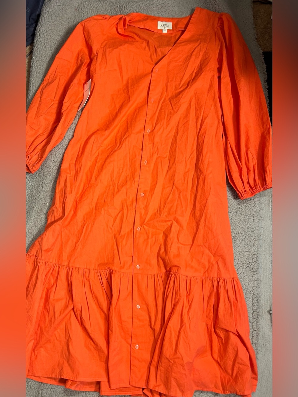 NWT Aura Bright Orange Button-Front Midi Dress Size Medium